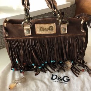 Authentic Dolce & Gabbana Brown Suede Fringe Bag